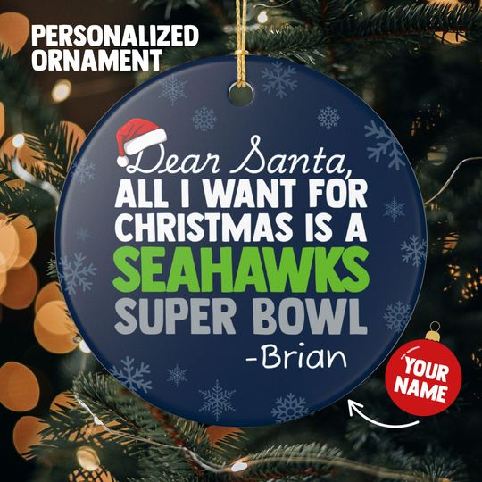 Seattle Seahawks Christmas Ornament Gift for All I Want For Seahawks Christmas Gift for Dad Holiday Decoration for Seahawks Stocking Stuffer