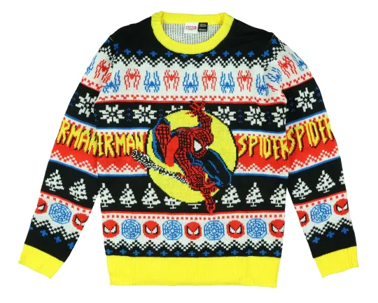 Discover Marvel Men's Spider-Man Spidey Jump Adult Ugly Christmas Pullover Sweater