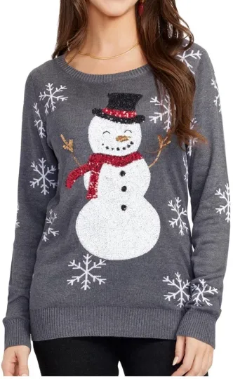 Discover NWT Tipsy Elves Women’s Sequined Snow Day Sweater Large Ugly Christmas Gray
