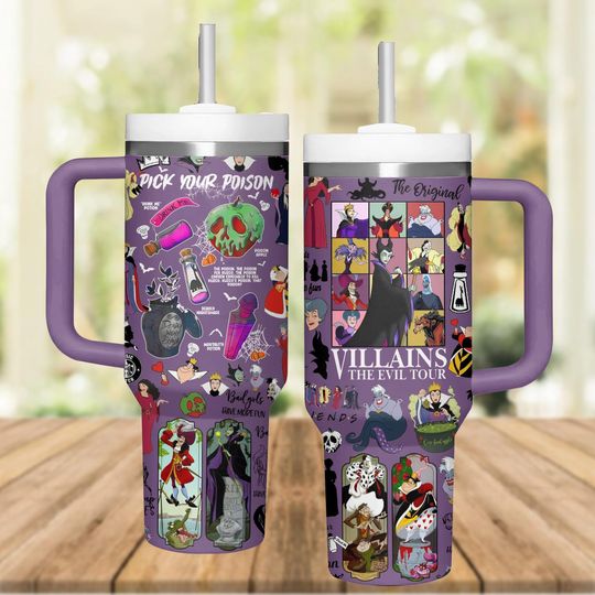 Disney Villains Tumbler 40Oz, Retro Maleficent Coffee Tumbler, Ursula And Elvi Queen Cup