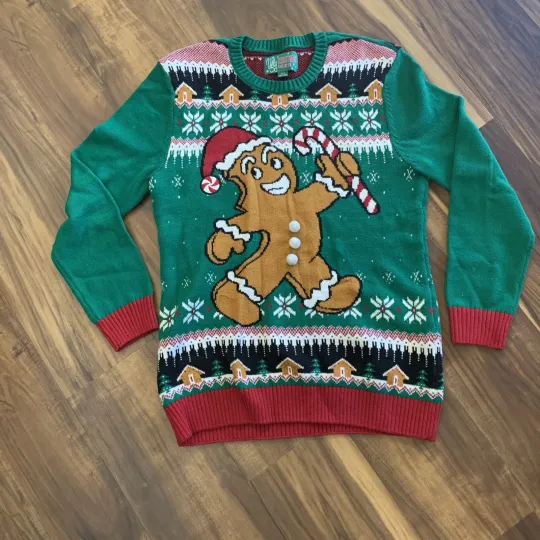 Discover Ugly Christmas Sweater Gingerbread Unisex Medium Large L candy cane pompoms