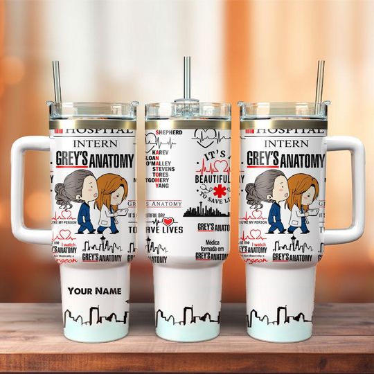 Personalized Grey's Anatomy 40oz Tumbler, Grey's Anatomy Tumbler Cups