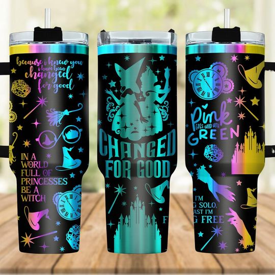 Wicked Change For Good Engraved Tumbler 40oz, Defy Gravity Broomstick Magic Wand