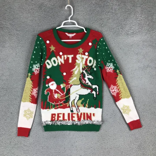 No Boundaries Sweater Womens Medium Christmas Unicorn Santa Ugly Holiday Pullove