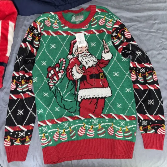 Discover NWT Ugly Holiday Sweater Santa Claus Thumbs Up Christmas Mens Sizes Large  NEW L