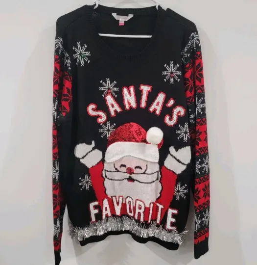 No Boundaries Womens Ugly Christmas Sweater Size XXL Santa Garland