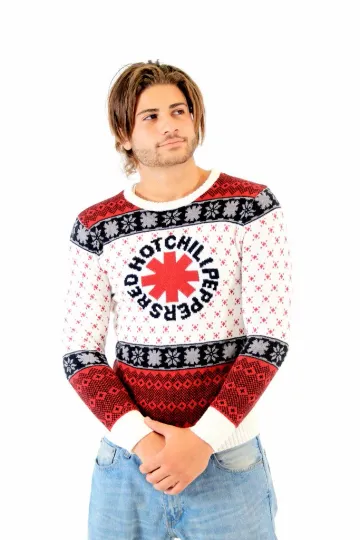 Adult Red Hot Chili Peppers Logo White Ugly Christmas Sweater for Cosplay
