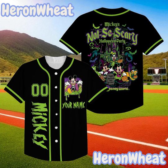 Discover Custom Mickey's Not So Scary 2025 Baseball Jersey, Mickey & Friends Skeleton Halloween Family Jersey, Mickey Mouse Halloween Group Jersey
