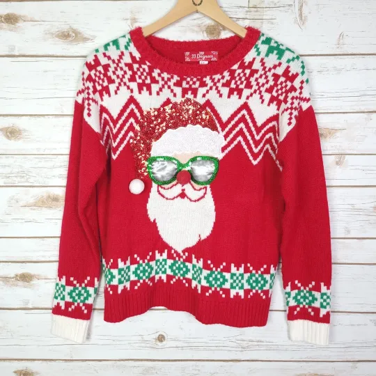 Discover Ugly Christmas Sweater Women Small Red Pullover Santa Sunglasses Holiday Party