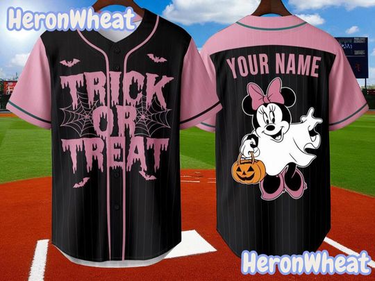Personalized Disney Minnie Ghost Halloween Baseball Jersey, Custom Baseball Team Shirt, Spooky Disney Jersey, Minnie Halloween Outfit