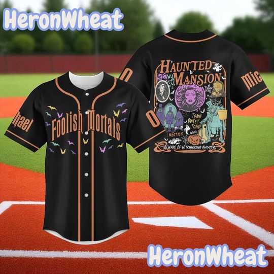 Personalized Halloween Haunted Mansion Baseball Jersey, Custom Disney Foolish Mortal Shirt, Disneyland Ghost Family Matching Jersey