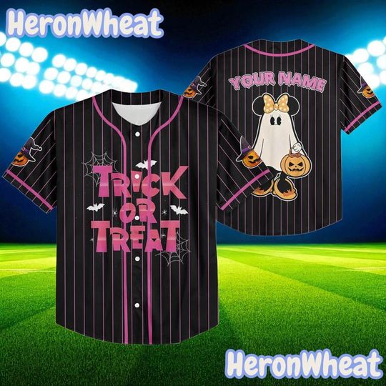 Personalized Minnie Ghost Baseball Jersey Halloween, Custom Mickey Ghost Shirt, Spooky Disney Outfit, Horror Baseball Shirt, Halloween Gift