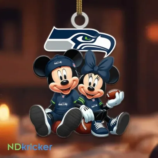 Discover Personalized Seattle Football Team Seahawks Mickey Minnie Christmas Ornament