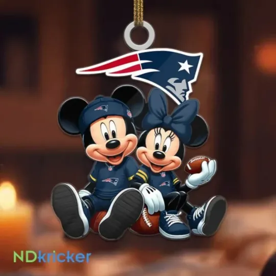 Discover Personalize New England Football Team Patriotss Mickey Minnie Christmas Ornament