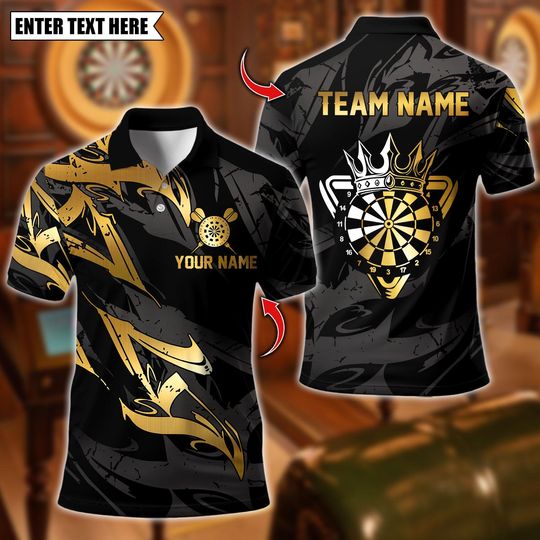 Personalized Name Dart Polo Shirt, Premium Golden Dartboard Darts Design