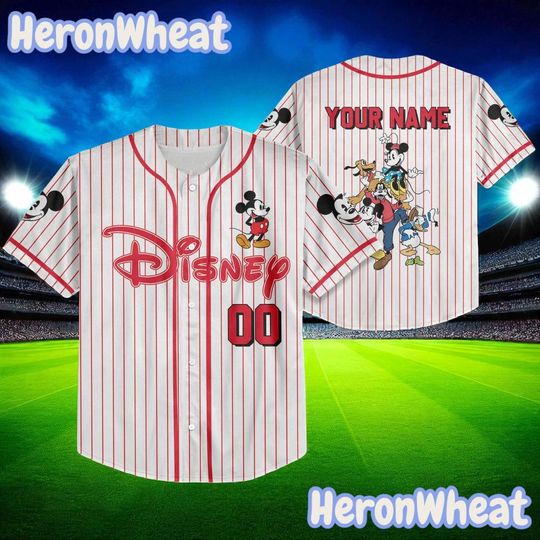 Discover Personalized Disney Mickey and Friends Baseball Jersey, Custom Disneyland Shirt, Mickey Mouse Birthday Outfit, Gift for Disney Fans
