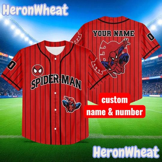 Discover Personalized Spider-Man Baseball Jersey, Red Striped Black Shirt for Kids or Youth, Custom Name Superhero Outfit, Marvel Birthday Gift