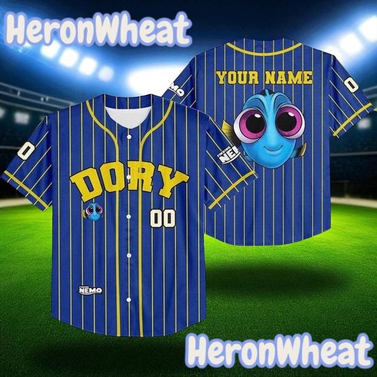 Custom Baby Dory Blue Jersey  Personalized Finding Nemo Baseball Shirt, Disney Family Trip Outfit, Kids & Adult Custom Disney Jersey