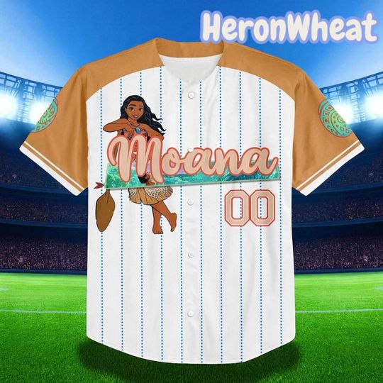 Discover Custom Moana Baseball Jersey  Personalized Disney Princess Shirt with Name for Kids, Youth and Adults Jersey