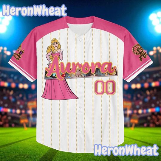 Custom Princess Aurora Baseball Jersey  Personalized Sleeping Beauty Disney Shirt for Kids, Youth, or Adults