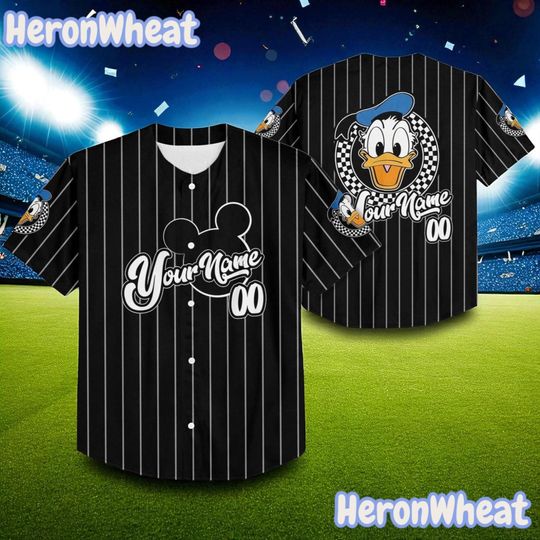 Discover Custom Donald Duck Retro Baseball Jersey for Kids & Adults, Personalized Disney Character Shirt, Vintage-Inspired Family Trip Outfit