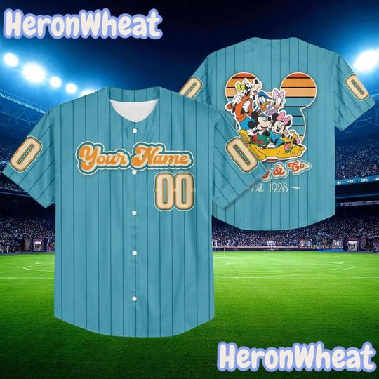 Discover Vintage Blue Mickey and Co 1928 Baseball Jersey, Custom Disney Shirt for Kids and Adults, Personalized Mickey Family Outfit