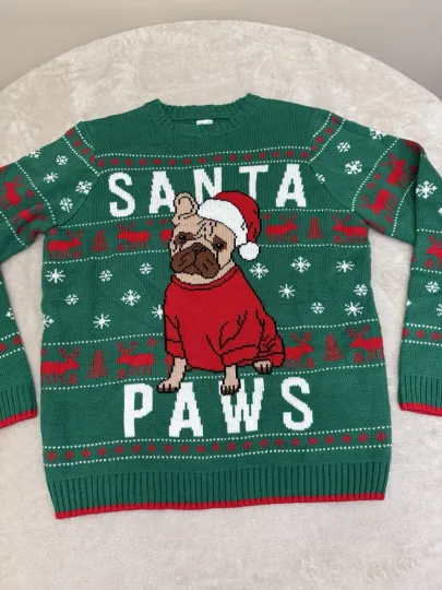 Discover Woman Sweater “CHRISTMAS SANTA PAWS” Ugly Christmas Sweater X-LARGE (14-16)
