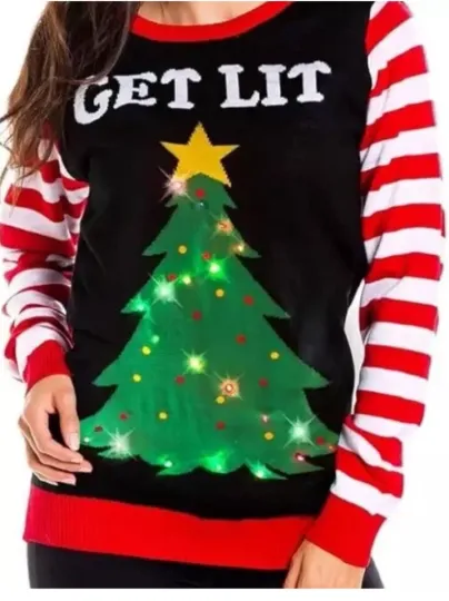 Discover TIPSY ELVES GET LIT LIGHT UP UGLY CHRISTMAS SWEATER Women's Size XL Real Lights!