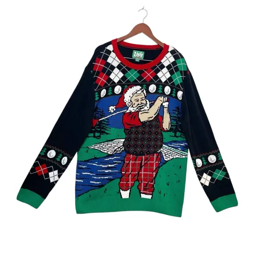 The Ugly Sweater Co. Santa Golfing Mens XXL Christmas Graphic Pullover