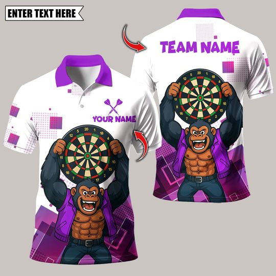 Discover Personalized Name Dart Polo Shirt, Gorilla King Rebel Attitude Multicolor Design