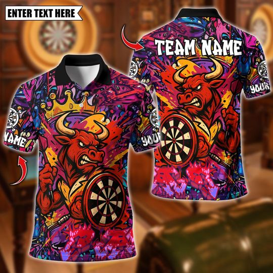 Discover Personalized Name Dart Polo Shirt, Darts Bull Warrior Graffiti Style Design