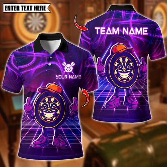 Discover Personalized Name Dart Polo Shirt, Neon Dartboard Swag Design