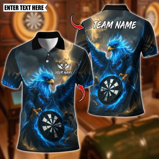 Discover Personalized Name Dart Polo Shirt, Darts Phoenix Thunder Lightning Design