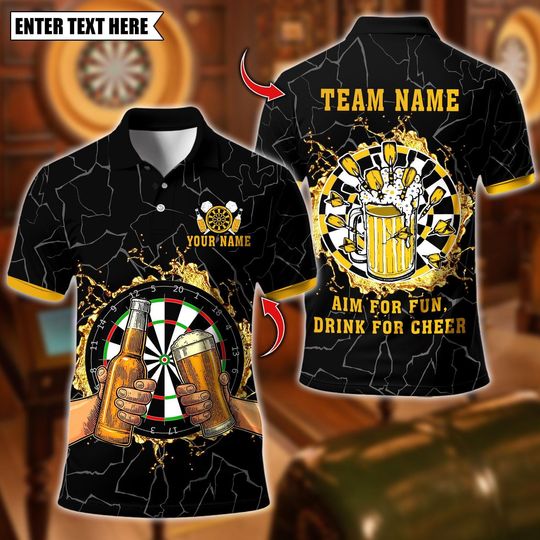 Discover Personalized Name Dart Polo Shirt, Darts and Beer Aim For Fun Design