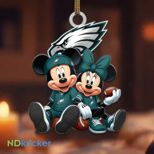 Discover Personalized Philadelphia Football Team Eagles Mickey Minnie Christmas Ornament