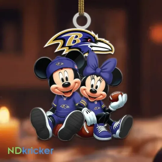 Discover Personalized Baltimore Football Team Ravens Mickey Minnie Christmas Ornament