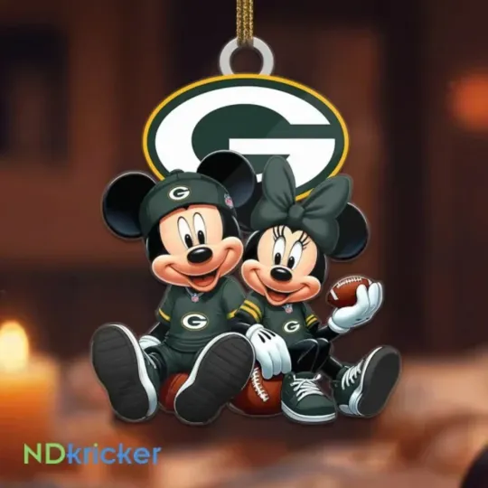 Discover Personalized Green Bay Football Team Packers Mickey Minnie Christmas Ornament
