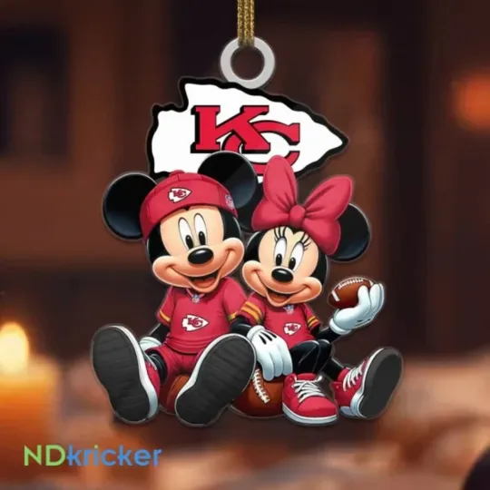 Discover Personalized Kansas City Football Team Chiefs Mickey Minnie Christmas Ornament