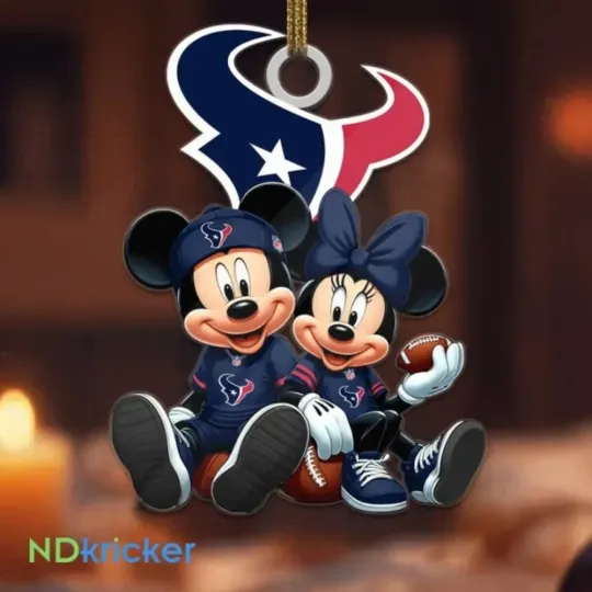 Discover Personalized Houston Football Team Texans Mickey Minnie Christmas Ornament