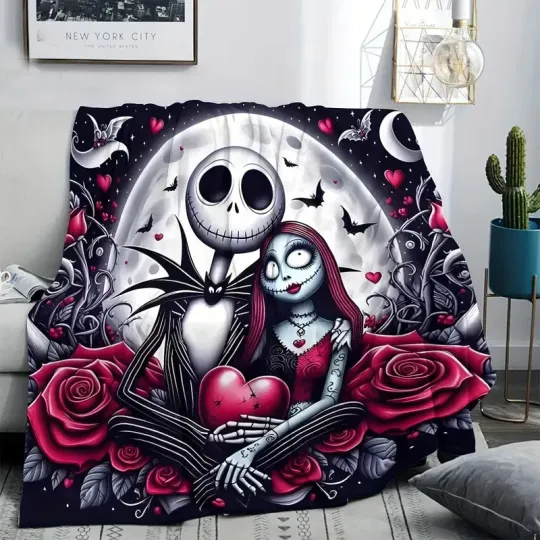 Discover Nightmare Before Christmas Jack & Sally Horror Halloween Roses Blanket