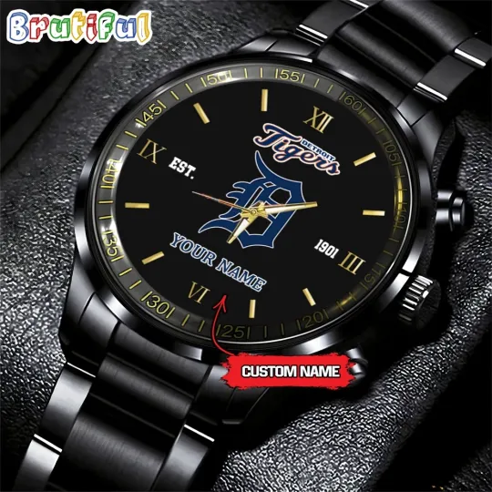 Discover Custom Detroits Team-Tigers Classic Baseball Black Stainless Steel Watch
