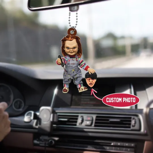 Personalized Chucky Doll Car Ornament, Halloween Chucky Wanna Play Ornament Gift