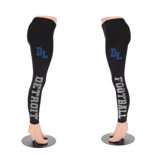Detroit Football Rhinestone Leggings for Women Sports Yoga Pants Game Day Athleticwear