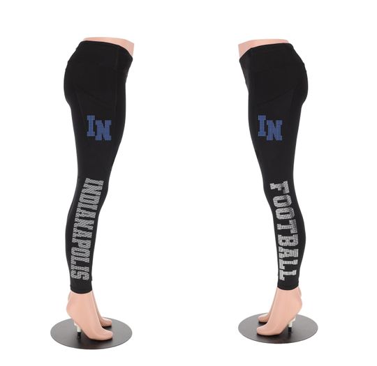 Indianapolis Football Leggings with Rhinestones, Team Sports Yoga Pants