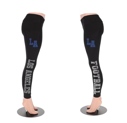 Los Angeles Football Leggings, Rhinestone Sports Leggings, Game Day Athletic Wear, Supporter Football Team Leggings
