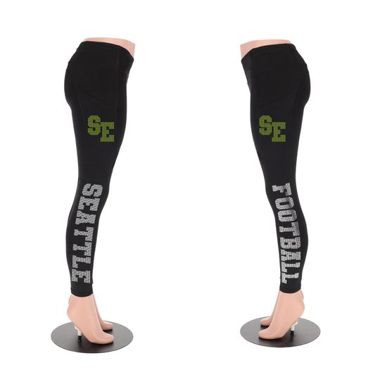 Seattle Football Rhinestone Leggings for Women, Sports Gameday Style Leggings