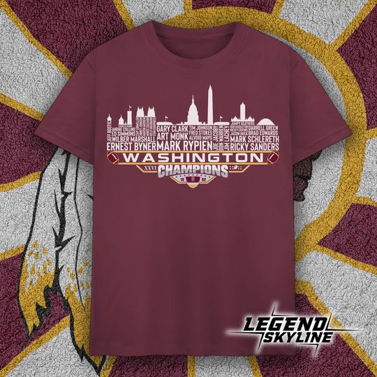 Discover Washington Dream Team Football XXVI Champions 1992, Washington City Skyline T Shirt