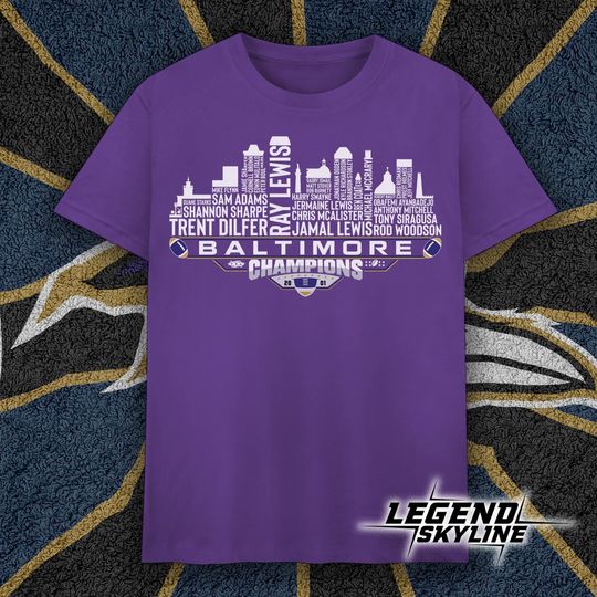 Discover Baltimore Dream Team Football XXXV Champions 2001, Baltimore City Skyline T Shirt