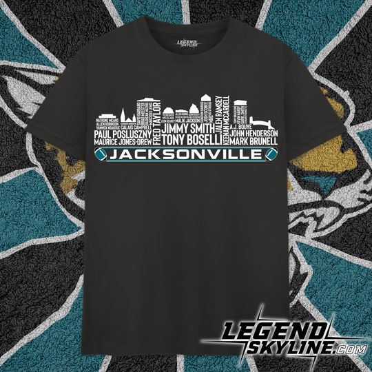 Discover Jacksonville Football Greatest Of All Time Team Legends, Jacksonville City Skyline T Shirt