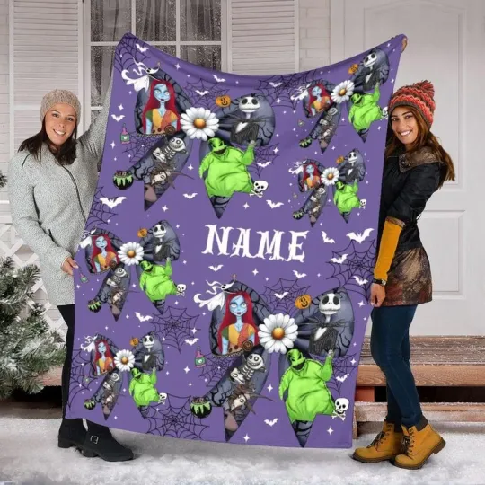 Personalized Coquette Bow Nightmare Before Christmas Halloween Blanket